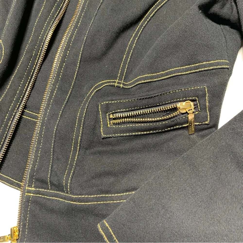 ❗️SOLD❗️Y2K Georgiou Studio Black Denim Tailored Mock Neck Zip Jacket S - Picture 6 of 11